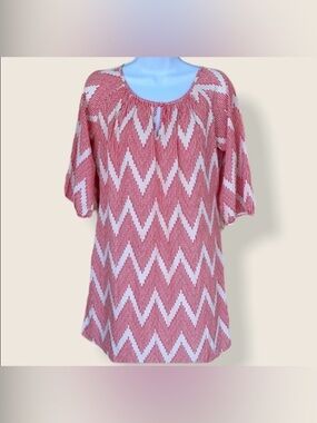 Boho Loose Dress Red & white pink owl Flow thin Size Small